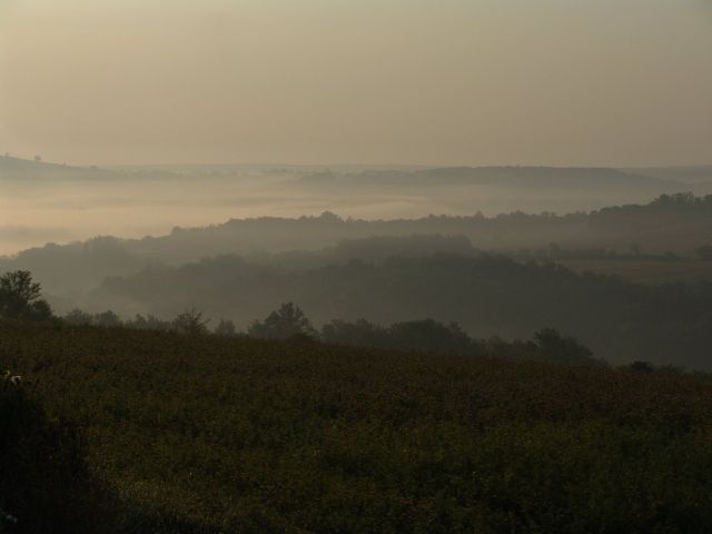 Ochtendnevels boven het landschap van de Morvan bij Vezelay